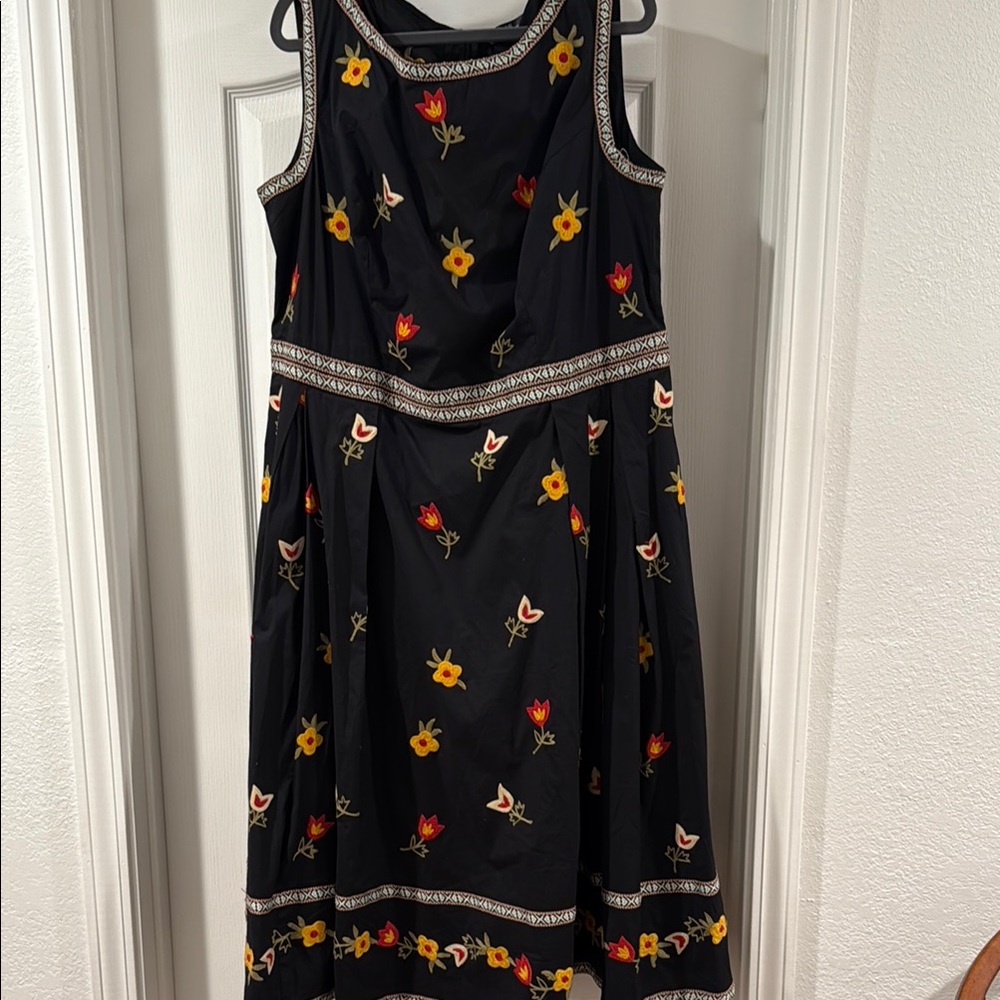 eShakti Black Floral Embroidered Midi Dress NWOT